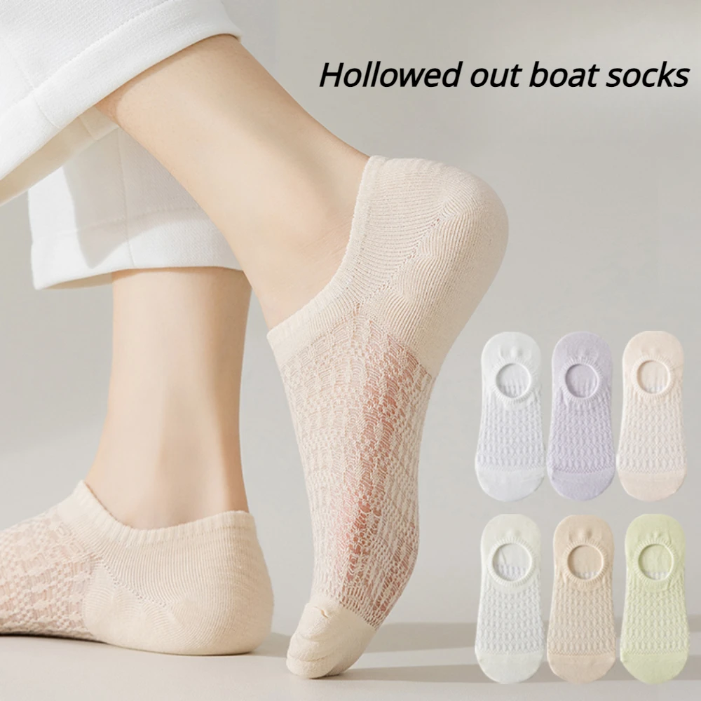 Women Summer Fashion Invisible Short Socks Breathable Silicone Non-slip Women\'s Socks Slippers Sexy Pattern Hollow Boat Socks