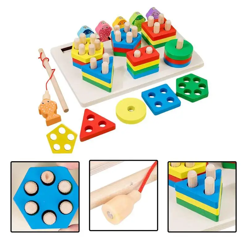 Houten 3D Magnetische Vissen Speelgoed Set Kolom Vroeg Educatief Montessori Vissen Indoor Puzzel Game Bijpassende Vorm Set Voor Kids