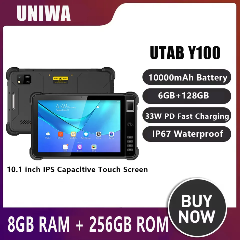 UTAB Y100 10,1 Zoll Octa-Core 6GB RAM 128GB ROM 10000mAh 33W Schnellladung IP67 Schlankes Robustes Tablet Scanner Optional