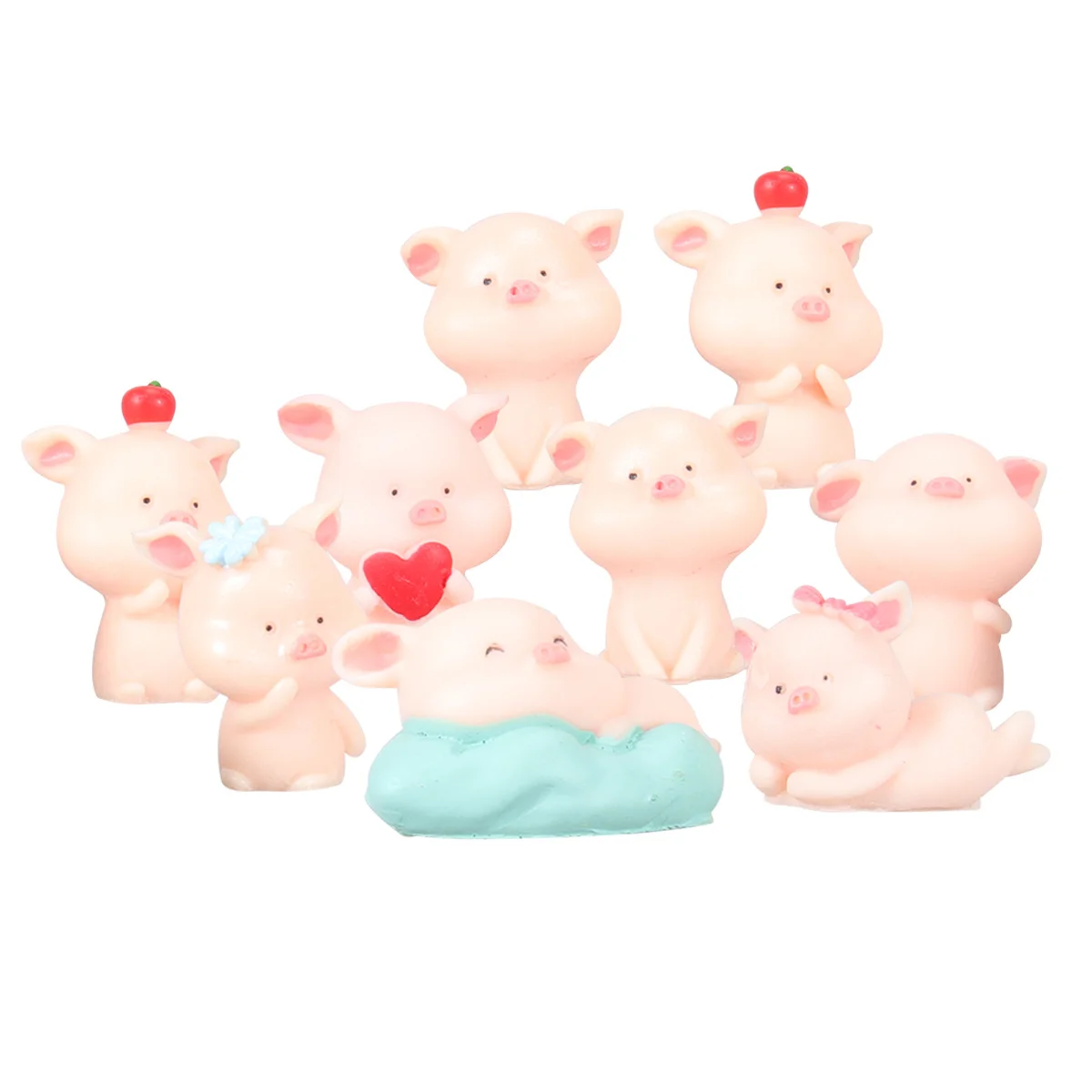 

9 PCS Decoration Craft Pig Resin Rabbit Lanscape Pink Desktop Ornament Bonsai Tool