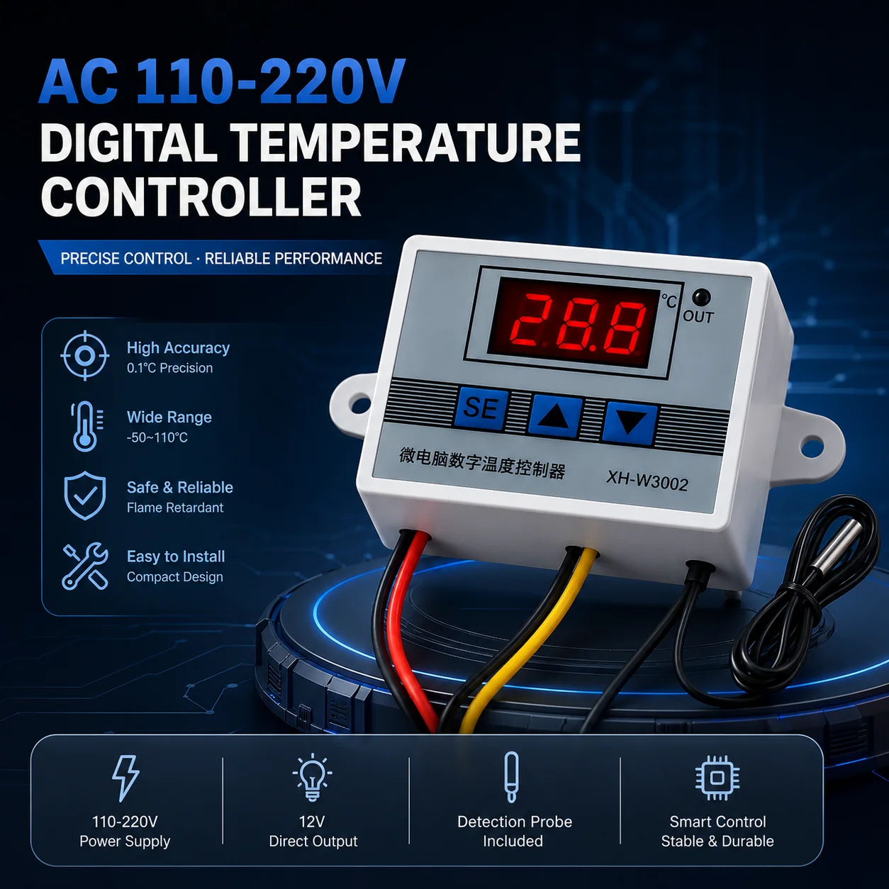 110-220V W3002 Digital Control Temperature Microcomputer Thermostat Switch Thermometer New Thermoregulator Factory Direct