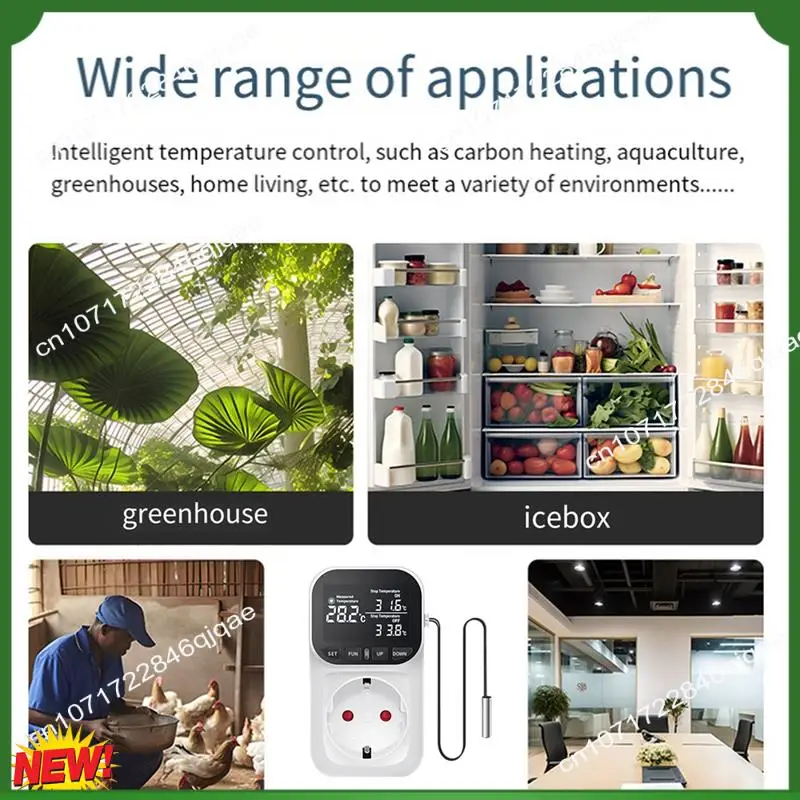 A48I 1 Piece Digital Temperature Controller Switch Plug With Sensor For Home, Greenhouse Aquaculture EU Plug