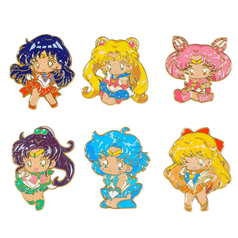 6 Pcs Colorful Exquisite Cartoon Brooch Sailor Moon Fashion Enamel Pin Metal Badge Jewelry Backpack Clothing Accessories Gift