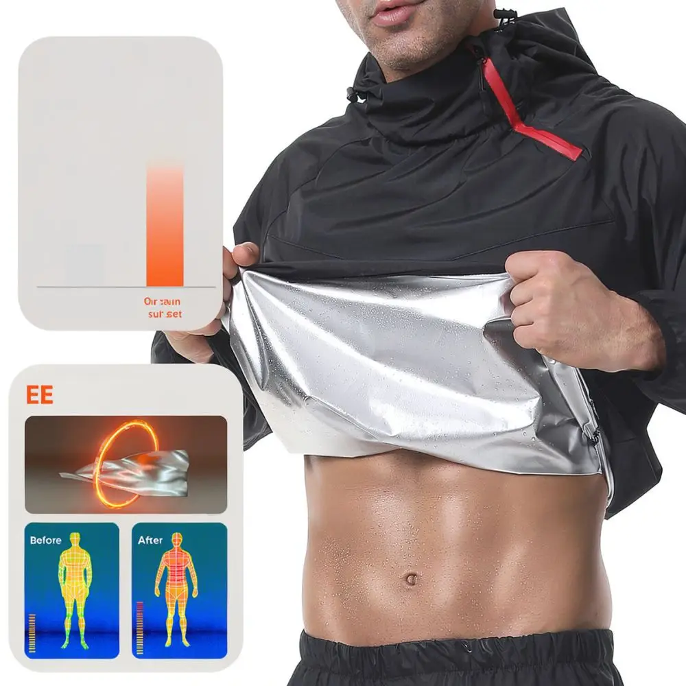 Mens Hooded Sauna Training Suit Breathable Sportswear Lightweight Fitness Running Clothes Workout Gym Exercise Tracksuit