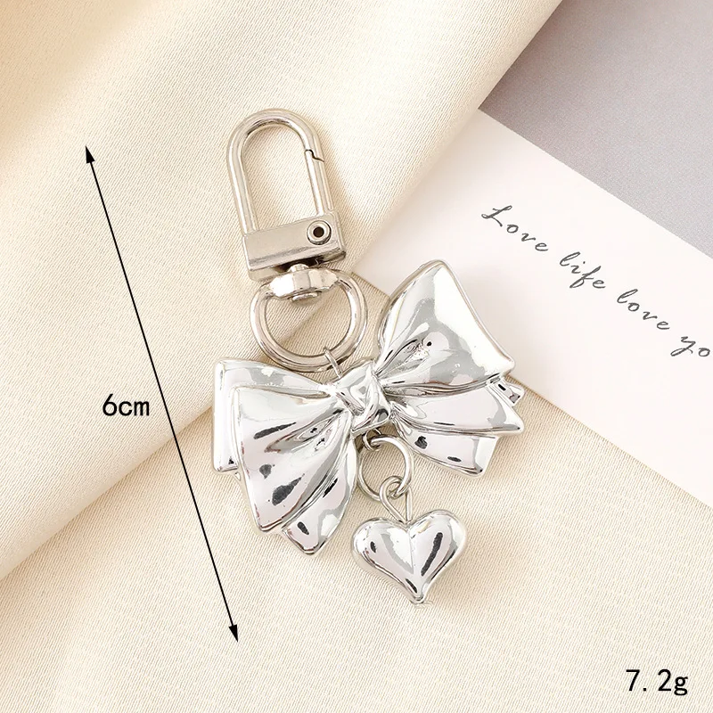 Y2K Aesthetic Bow Heart Cute Keyring for Women,Silver And Gold Heart Keychains for Girl Women Bag Backpack Charms Holiday Gifts