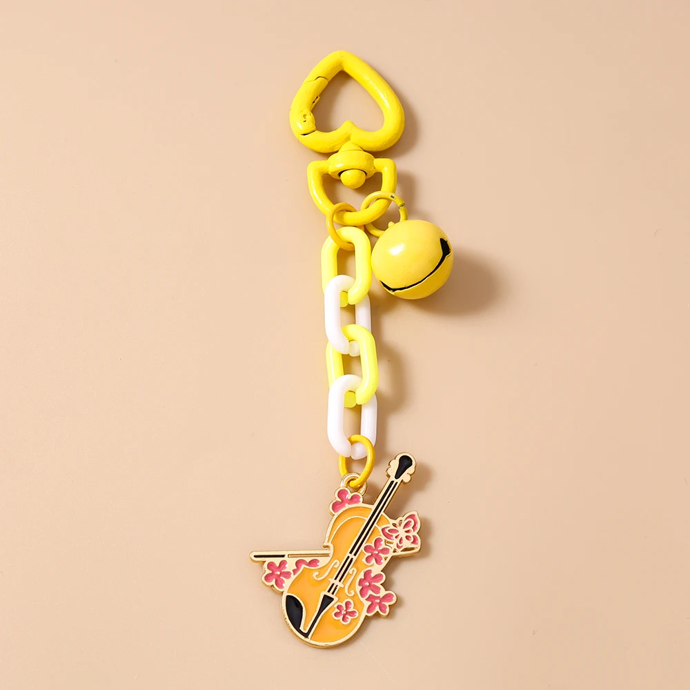New Musical Instrument Keychain Violin Key Ring Pendants for Women Girls Handbag Decor DIY Handmade Key Chain Gifts