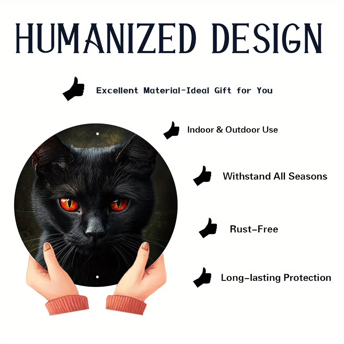 1pc Vintage Black Cat Round Aluminum Sign - 20.32x20.32 cm, Durable Metal Tin with Pre-Drilled Hole for Easy Hanging, Striking O