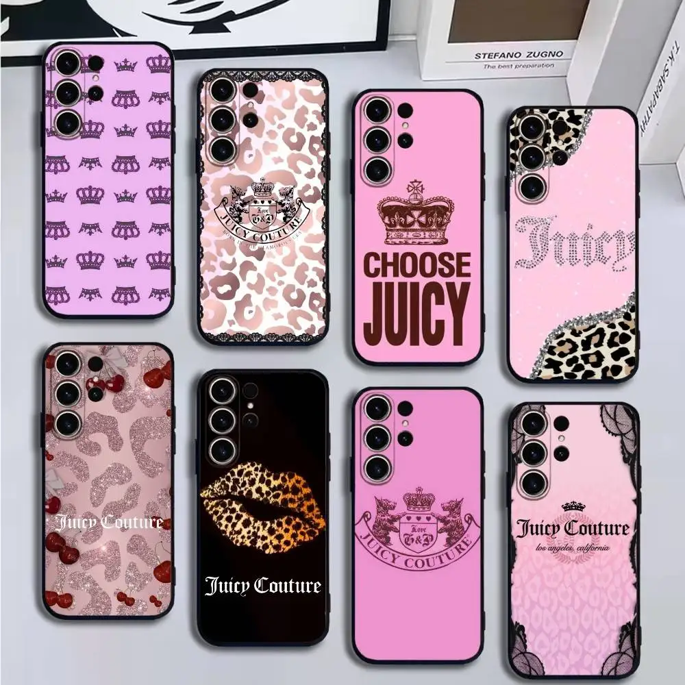 Etui na telefon Juicy Couture z motywem panterki, tapeta, do Samsunga S25, 24, 21, 22, 23, 30, Ultra, 20, Plus, Fe, Lite, Note, 10, miękki czarny pokrowiec