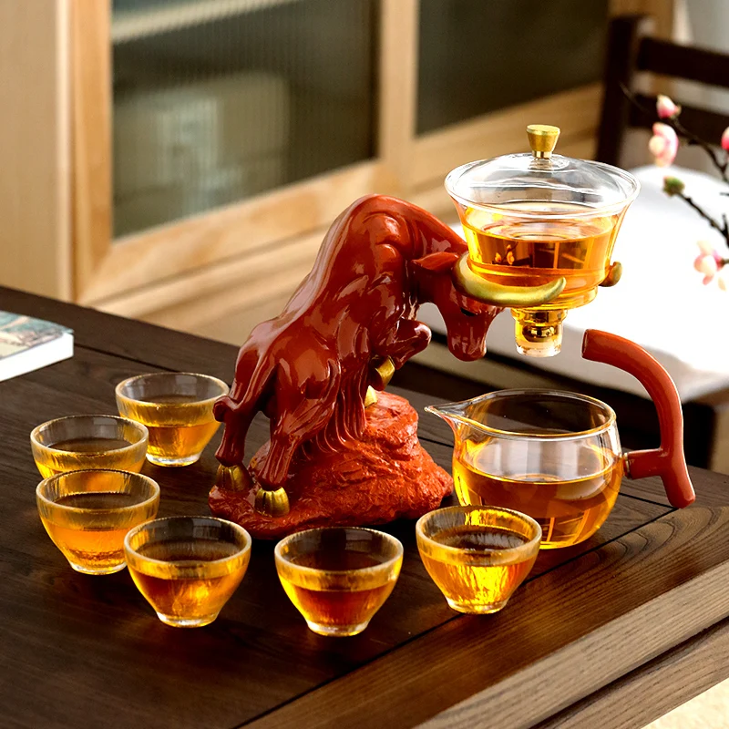 Fu Niu Automatic Glass Tea Set Set Home Living Room Lazy Tea Maker Kung Fu Tea Cup Set Magnetic Teapot