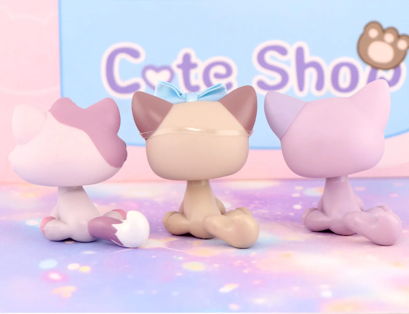 3 ロット座っているショートヘア猫 1994 664 パープルタビーボンボン猫 1660 かわいいおもちゃ子供女の子ギフト