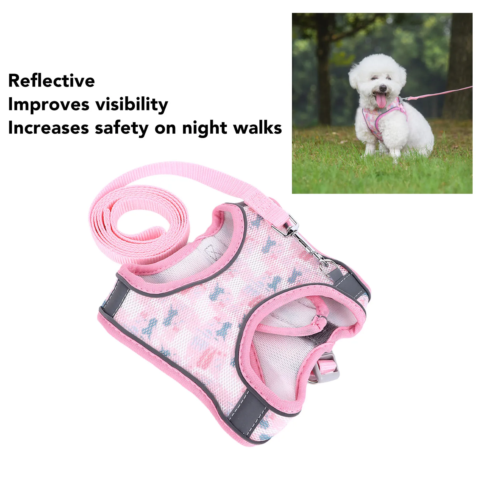 Pet Harness Leash Breathable Adjustable Reflective Dog Walking Vest Leash For Small Medium Cats And Dogs