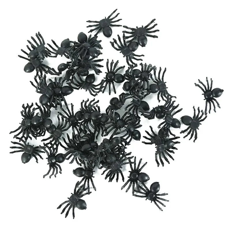 50pcs Halloween Mini Luminous Spider Toy Horror Black Spider Haunted House Bar Party Decoration Supplies Simulated Spooky Toys