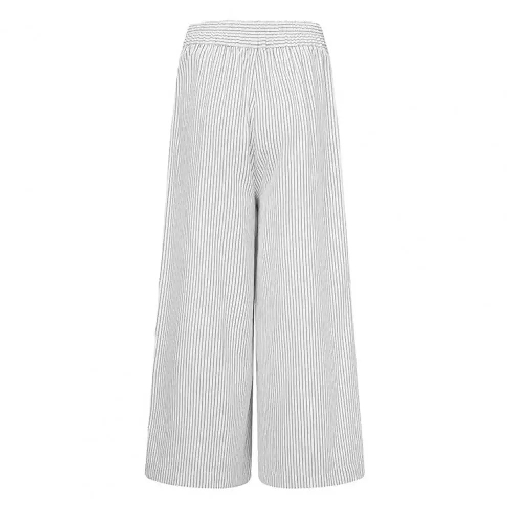 

Elastic Waist Trousers Striped Wide Leg Summer Pants for Women High Waist Trousers with Pockets Elastic Waist Loose for Everyday