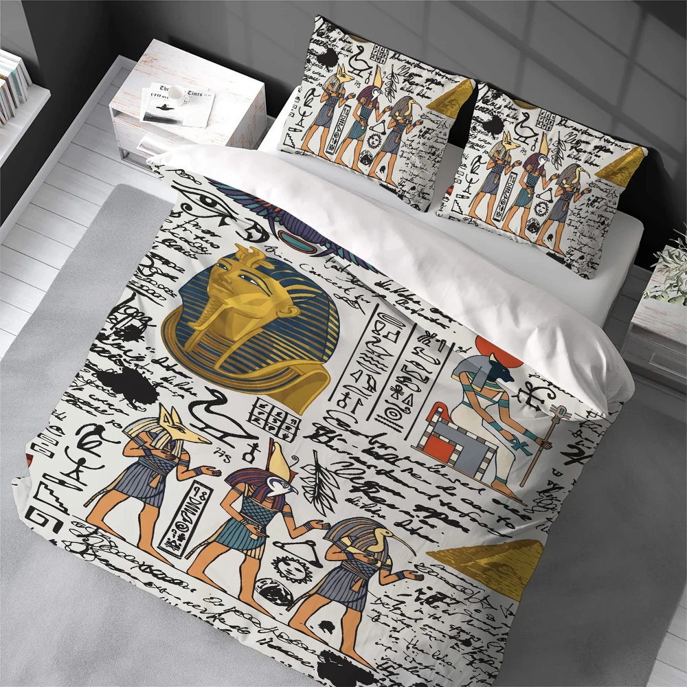 Ancient Egypt Pharaoh King Queen Duvet Cover Set Home Style Bedding Soft Laundry Cotton Bed 3 Piece Set Student Dormitory Gift