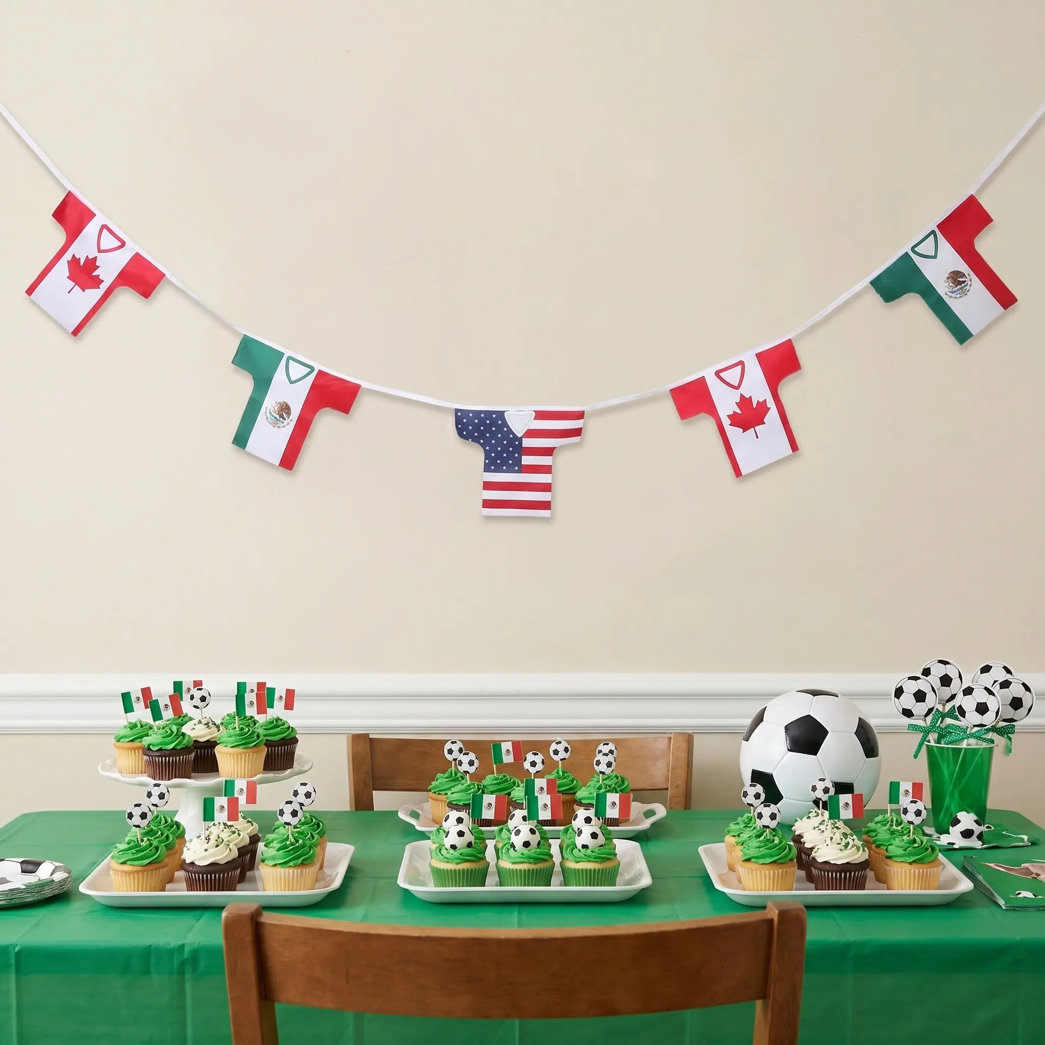 Global Football 2026 Cup Banner Stadium Theme Party Decoration Usa Canada Mexico Flags Bunting International Soccer Tournament