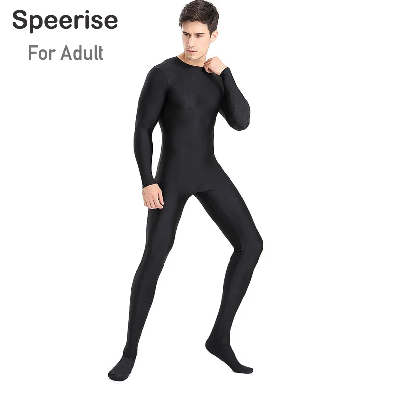 Speerise Men Adult Spandex Zentai Full Body Jumpsuit Zip Back Unisex Costume for Women Unitard Footed Cosplay Bodysuit Costumes