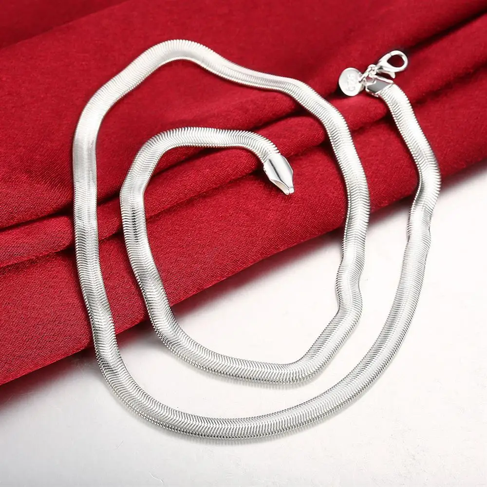 40-60cm 925 Sterling Silber Halskette 6MM Flache Schlangenkette Damen Herren Hochzeit Edle Modeschmuck Charm Geschenke – Detail 3