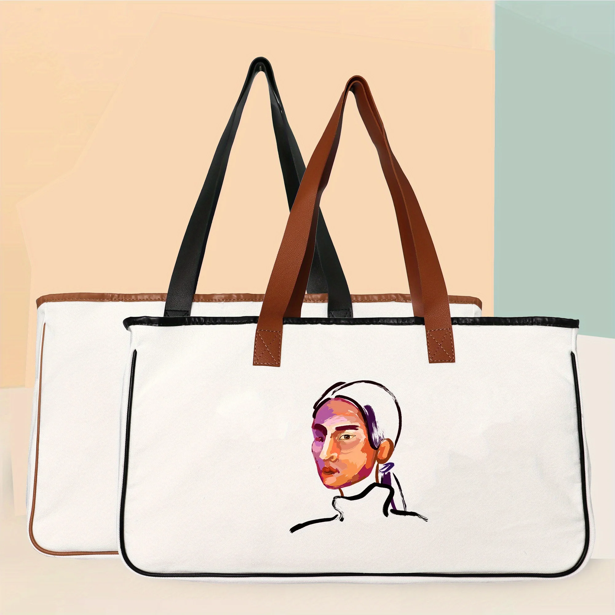 

Abstract Oil Painting Character Print Tote Bag Large Capacity Gift Bag Fashion Tote Bag for Women for Shopping Trip Beach School