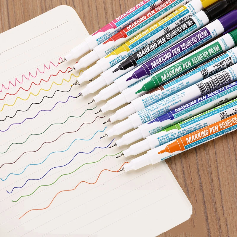 Marker Pen 0.5 Mm 12 Colors Simbalion 800 Extra Fine Alcohol Base Ink Permanent Mark on Film Wood Cloth Metal Glass