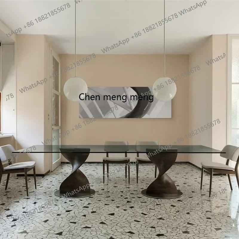 

X A Black Walnut Glass round Dining Table Modern Designer Living Room Tempered Dining Table Minimalistic Square Art