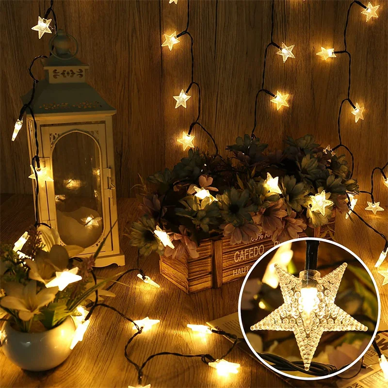 

Outdoor Solar LED Star Light String Wedding Garden Garland Fairy Lights Eid Mubarak Ornaments Muslim Ramadan Festival Solar Lamp