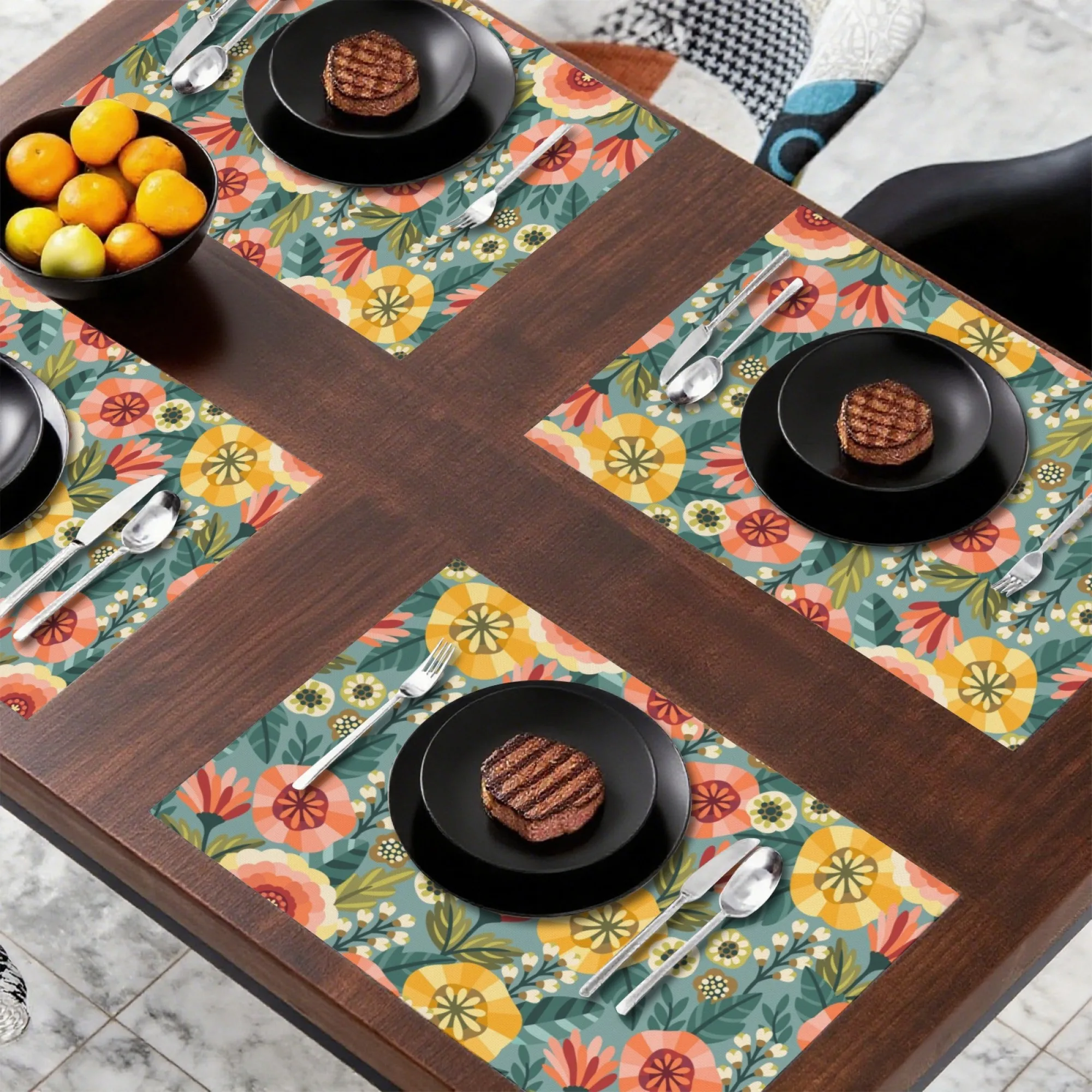 الدافئة الطازجة الفاخرة الريفية خمر زهرة تحديد الموقع الأزرق القائمة الملونة زهرة وعناصر أوراق خضراء الراقية ديكور للطاولات المنزل حصيرة