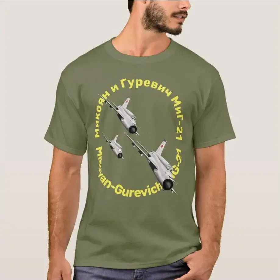 Russia CCCP Mikoyan Gurevich MiG-21 Fighter Men T-Shirt Short Sleeve Casual 100% Cotton Shirts