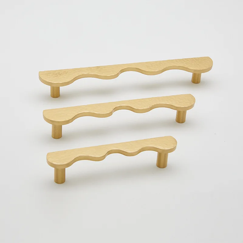 Hand Hammered Solid Brass Cabinet Pulls Wavy Shape Drawer Handles Vintage Kitchen Cupboard Wardrobe Furniture Knobs