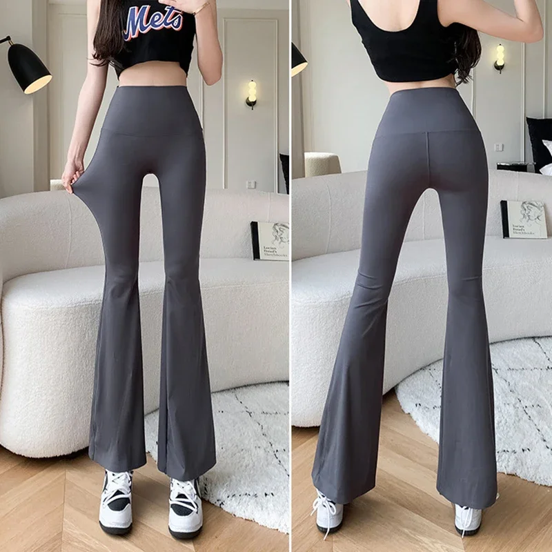 

SMVP Seamless Flared Shark Pants Women Solid Color High Waist Casual Leggings Woman Summer New Skinny Tight Horseshoe Pants Lady