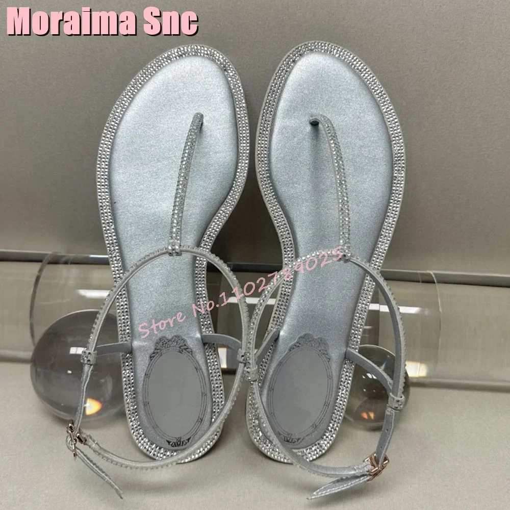 New Luxury Crystal Trim Clip Toe Flat With Sandals Bling Ankle Buckle Strap Solid Fashion Women\'s Shoes Summer Outdoor Casual