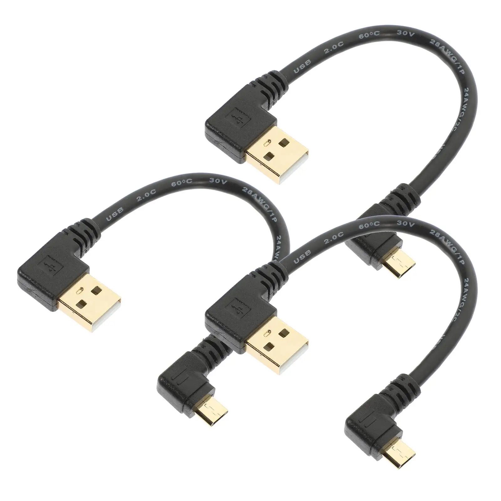 3 Pcs USB Cable 90 Degree Angled 6 Inch Short Data Transfer Charging Cord Gold Plated Fast Charging Portable