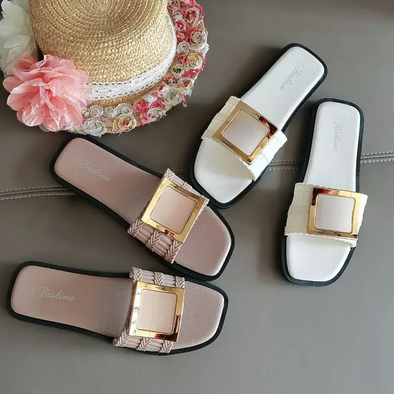 Spring/Summer 2024 Korean Version Retro Simple with Skirt Slip-on Roman Sandals