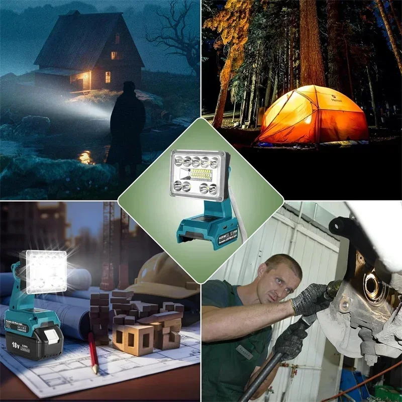 Portable LED working light for Makita/DEWALT/Milwake/Bosch/Black & DECKER 18V battery outdoor fishing wild camp