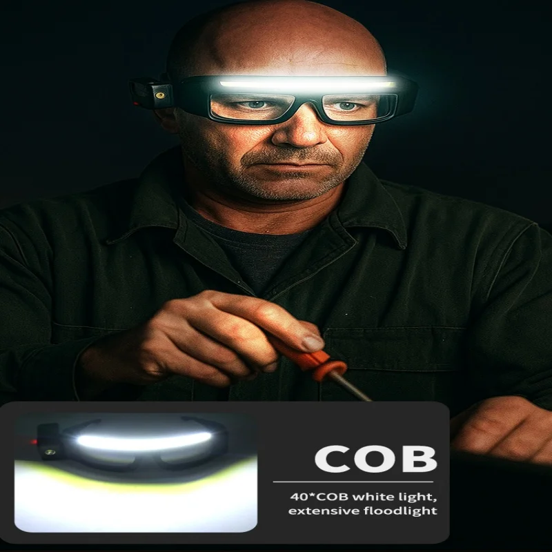 

Multifunctional Glasses 5 Modes W/strobe 90° Rotatable Usb-c Rechargeable With Induction Headlight Night Camping Fishing Cycling