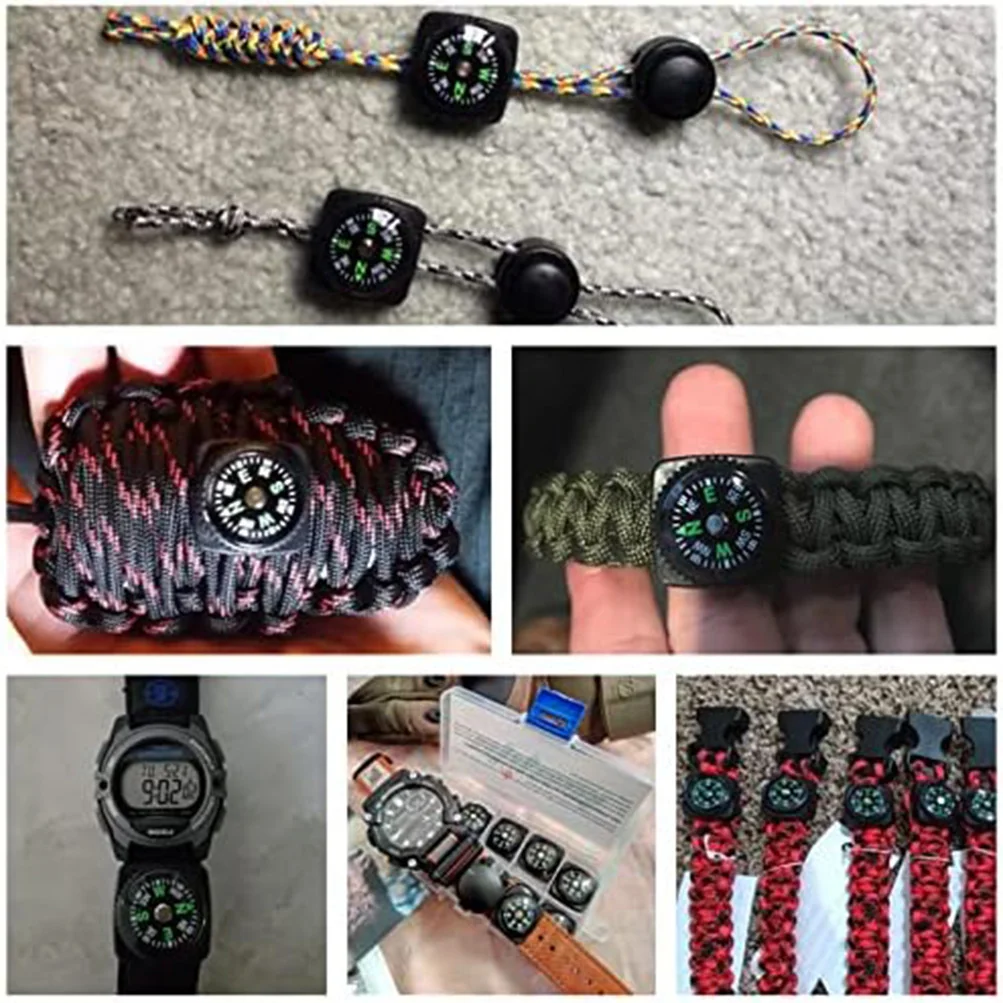 Hebilla de cinturón de 4 piezas, Mini brújula, botón portátil, brújula para correa de reloj de supervivencia, paquete de pulsera de Paracord,