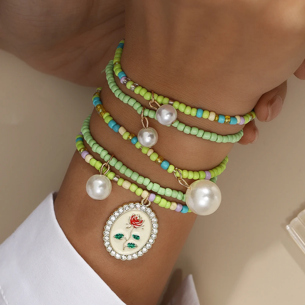 Aihua 4-teiliges Set Böhmisches Handgefertigtes Perlenarmband für Frauen und Mädchen, Bunte Blumenarmbänder, Kindergeburtstags-Schmuckgeschenke – Detail 3