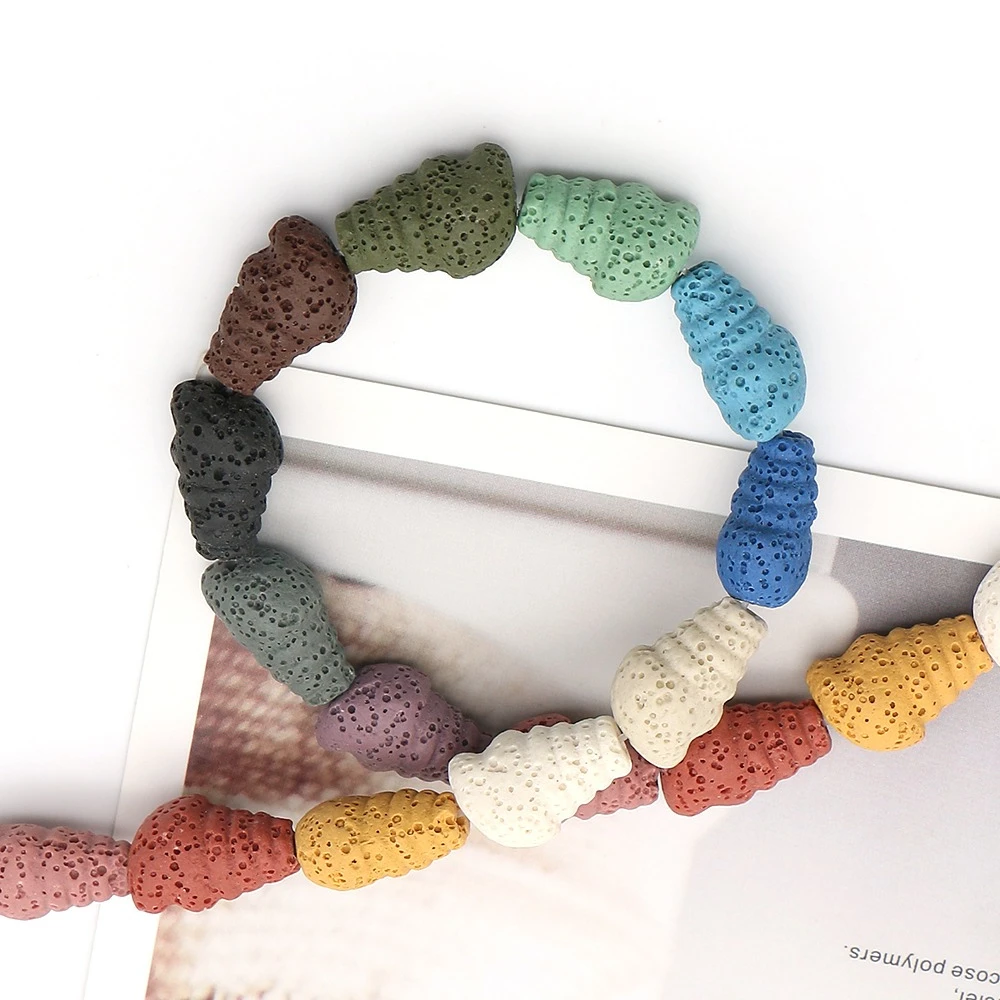 12x18mm カラフルな火山岩ビーズ 彫刻された螺旋状のストレートホール ルースビーズ 手作りクリエイティブネックレス ブレスレット ジュエリー