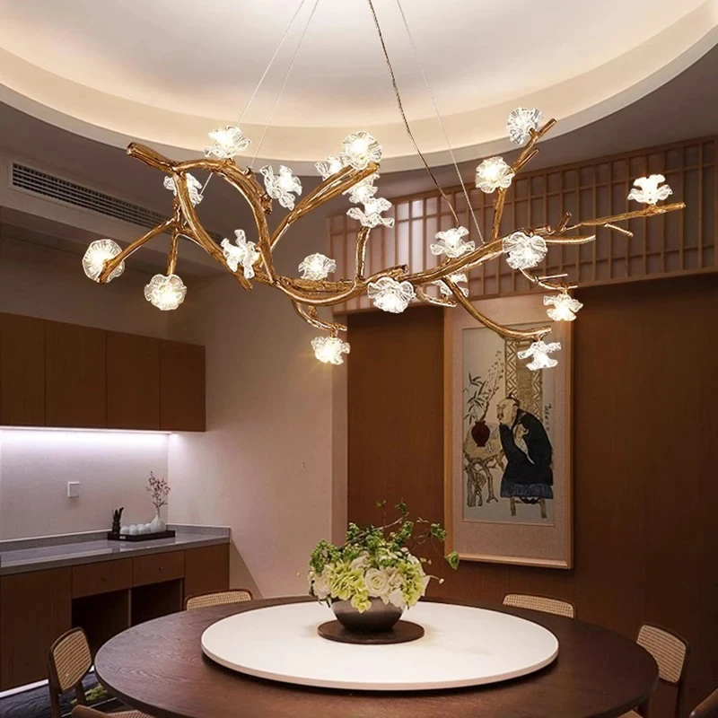 Flower Art Modern Wood Home Decor Led Lights Pendant Light Lamp For Living Room Chandeliers For Dining Room Hanging Light Indoor