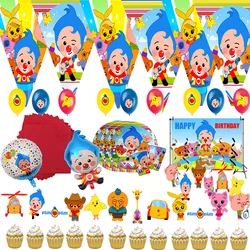 Plim-Globos de dibujos animados para niños, vajilla roja y azul, platos y tazas, pancarta de feliz cumpleaños, decoración de fiesta de Baby Shower, Juguetes