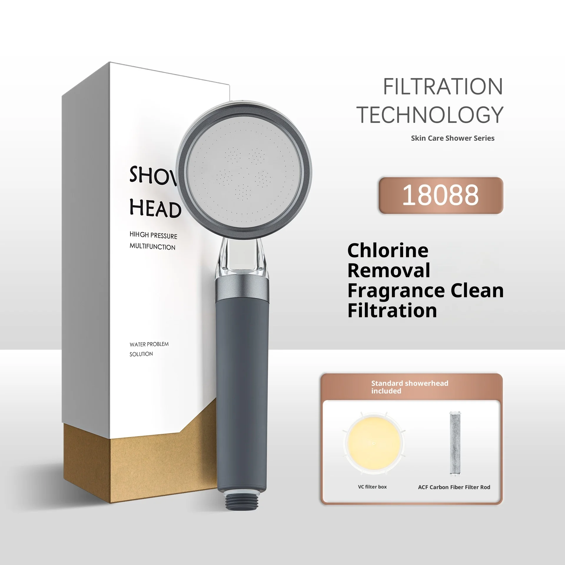 

Vitamin C Chlorine Removal Filter Shower Head High Pressure Water Purification Softening Skin-Care ACF Shower for Home Bathroom