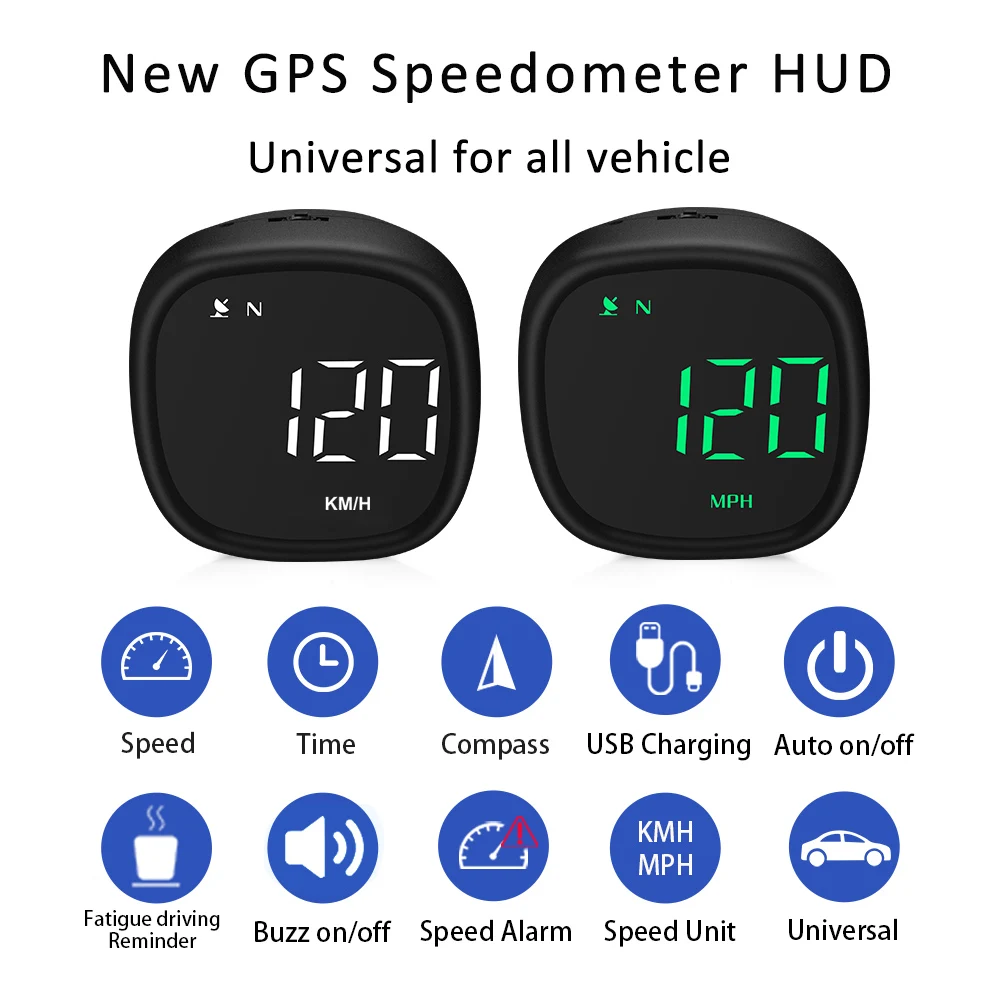 Vjoycar 2022 Newest GPS Speedometer HUD Display MPH KMH Clock Compass Auto Power On/Off with Car for All Vehicles Dropshipping