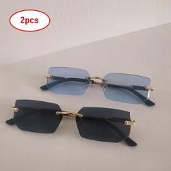 2 stücke randlose Rechteck Sonnenbrille für Männer Frauen trend ige kleine Rahmen quadratische weibliche Sonnenbrille Sommer Outdoor-Sonnenbrillen Brillen