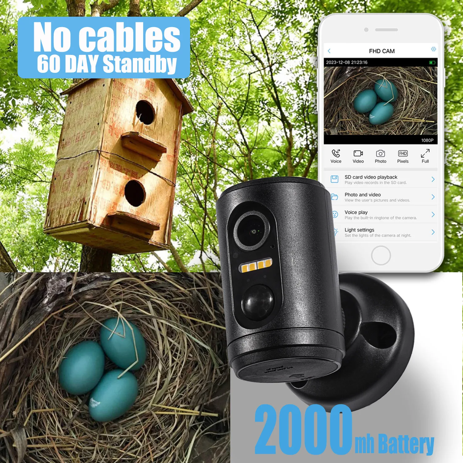 1080P Mini Bird House Camera Wifi With Battery Long Standby Indoor PIR Detection Wireless Bird Camera Feeder Video Animal Camera