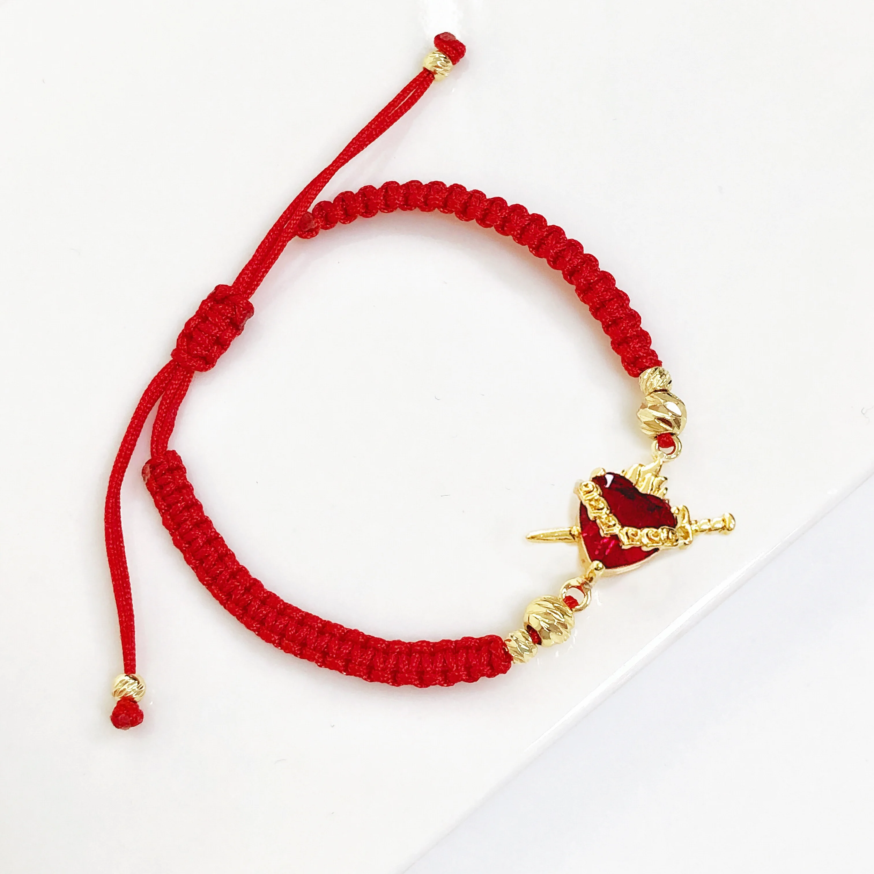 Braided Sacred Heart Shaped Crystal Cross Bracelet