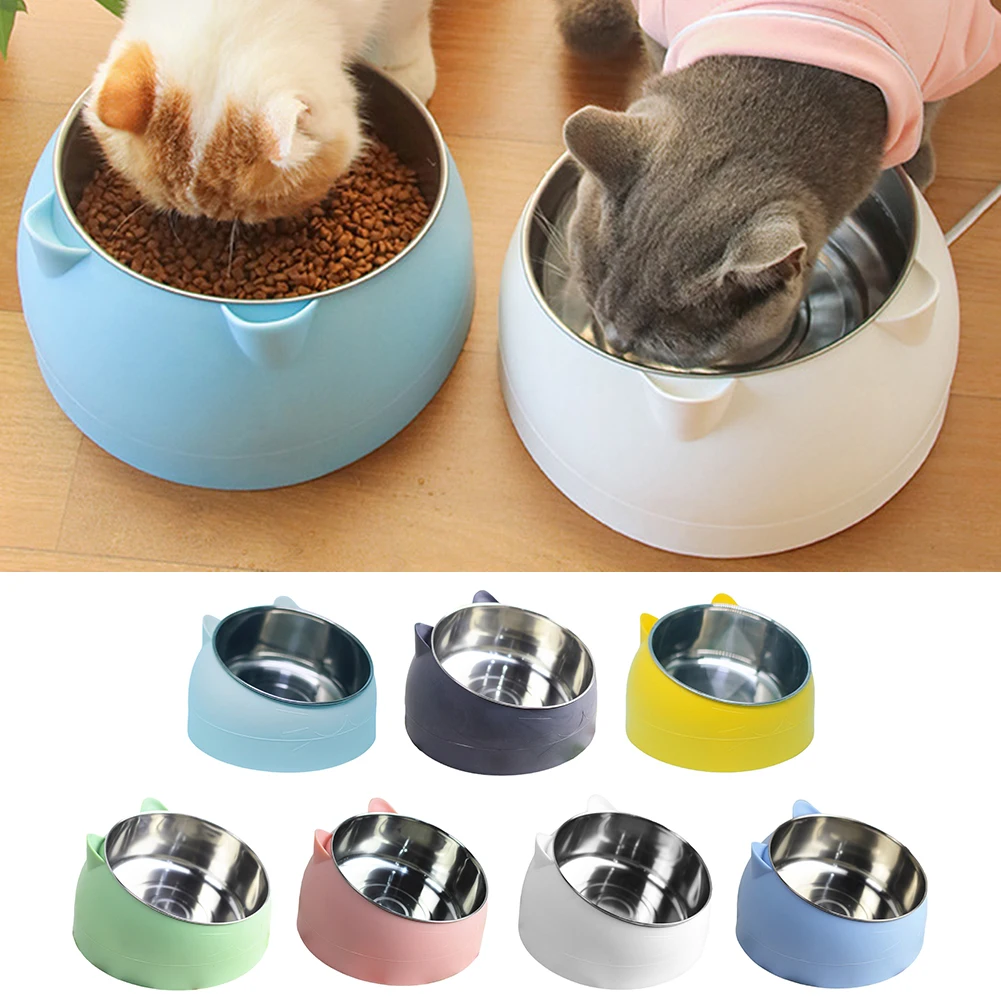 Tilted Cat Bowl,Stainless Steel Cat Bowl 15° Tilted Raised Stand Cat-Shape Feeding Bowl,Pet Water Feeder For Cats Dogs Feeders