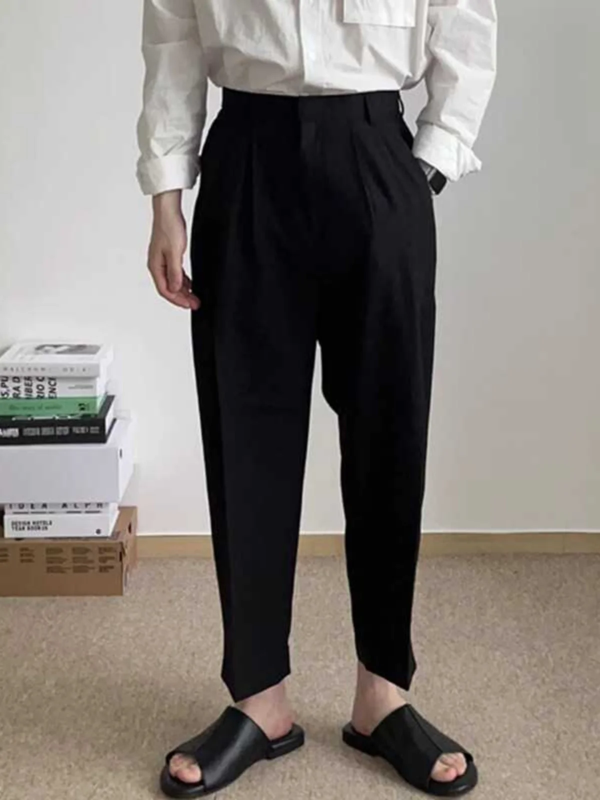 Men's Neapolitan Slim Fit Pants Korean Style Trendy Versatile Casual High Waist Nine Point Ankle Length Pants Cool Style Pure...