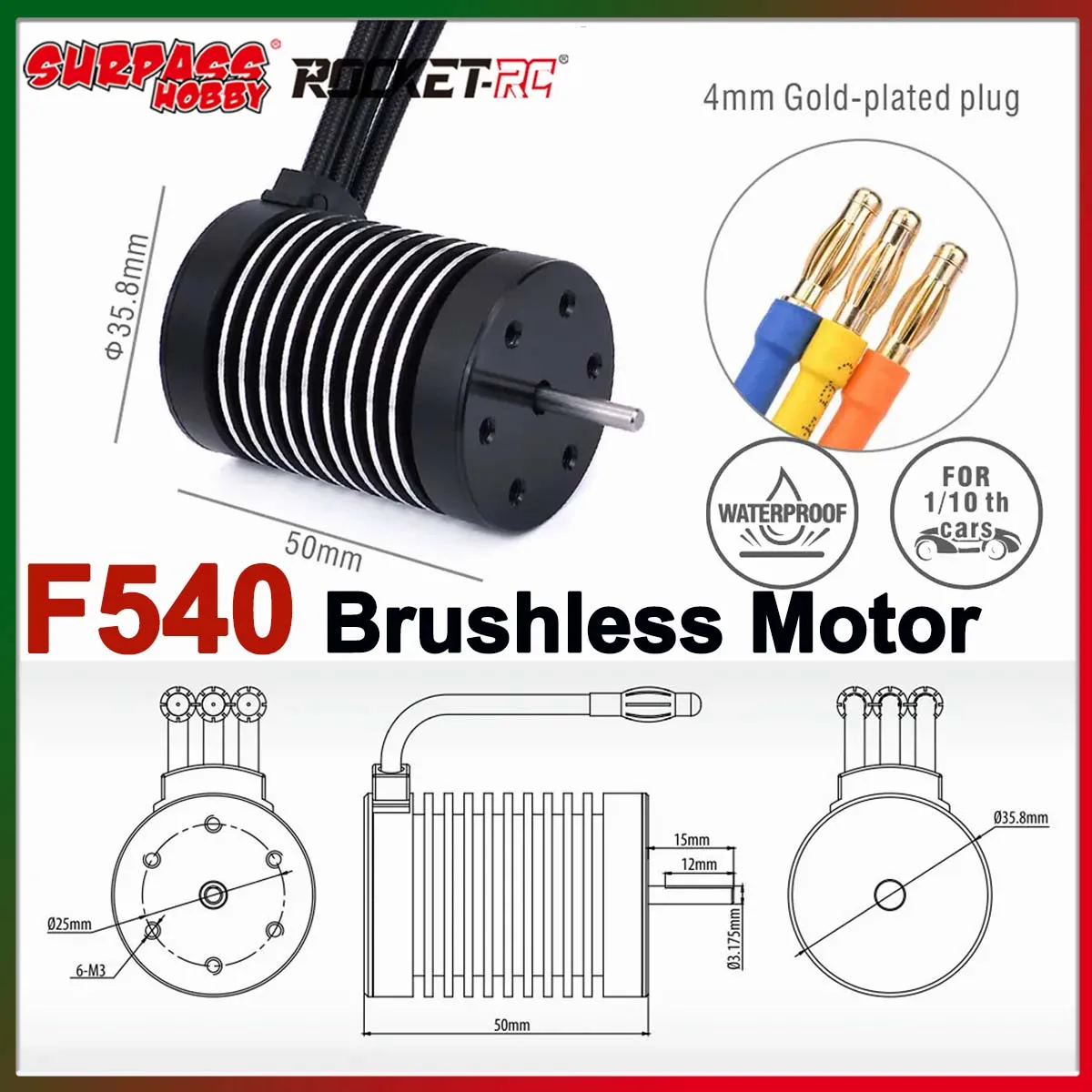 

Rocket F540 4370KV 3930KV 3100KV 2800KV 2600KV 3,175 мм Вал Водонепроницаемый бесщеточный двигатель для 1/10 1/12 RC автомобиля Модель грузовика Wltoys
