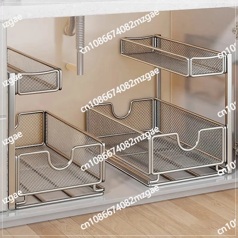 

Kitchen lower sink pull-out multi-layer basket rack multi-function