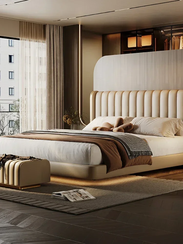 Suspended bed, leather, light luxury master bedroom, marriage bed, modern simple double bed, 2023 new piano key soft bed