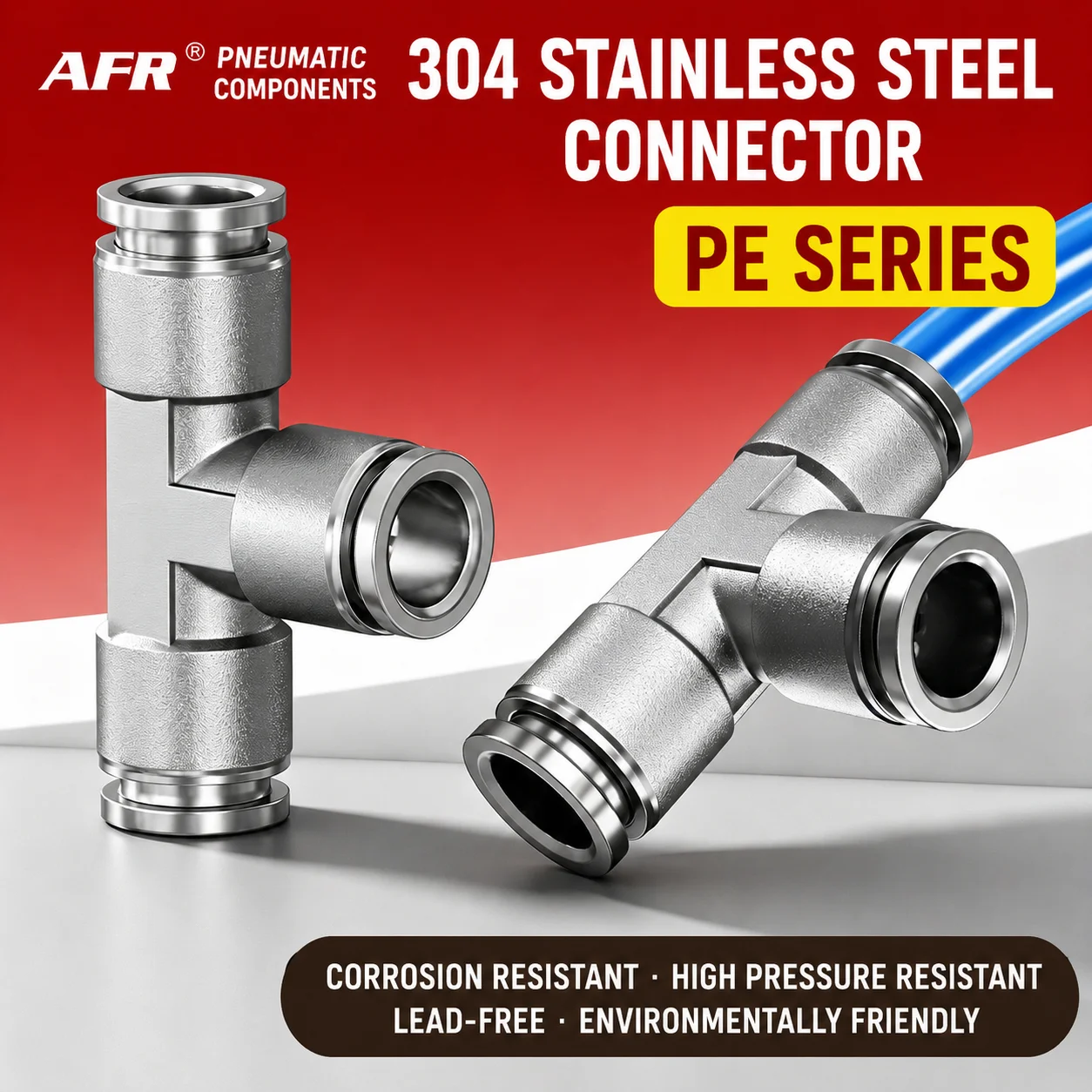 PE Series 304 Stainless Steel Pneumatic Tee Push In Fitting Quick Connect Air Tube Hose Connector PE4 PE6 PE8 PE10 PE12 PE14